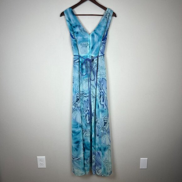 Boston Proper Maxi Dress Women Medium Blue Tonal Print Sleeveless Stretch V-Neck - Picture 5 of 12